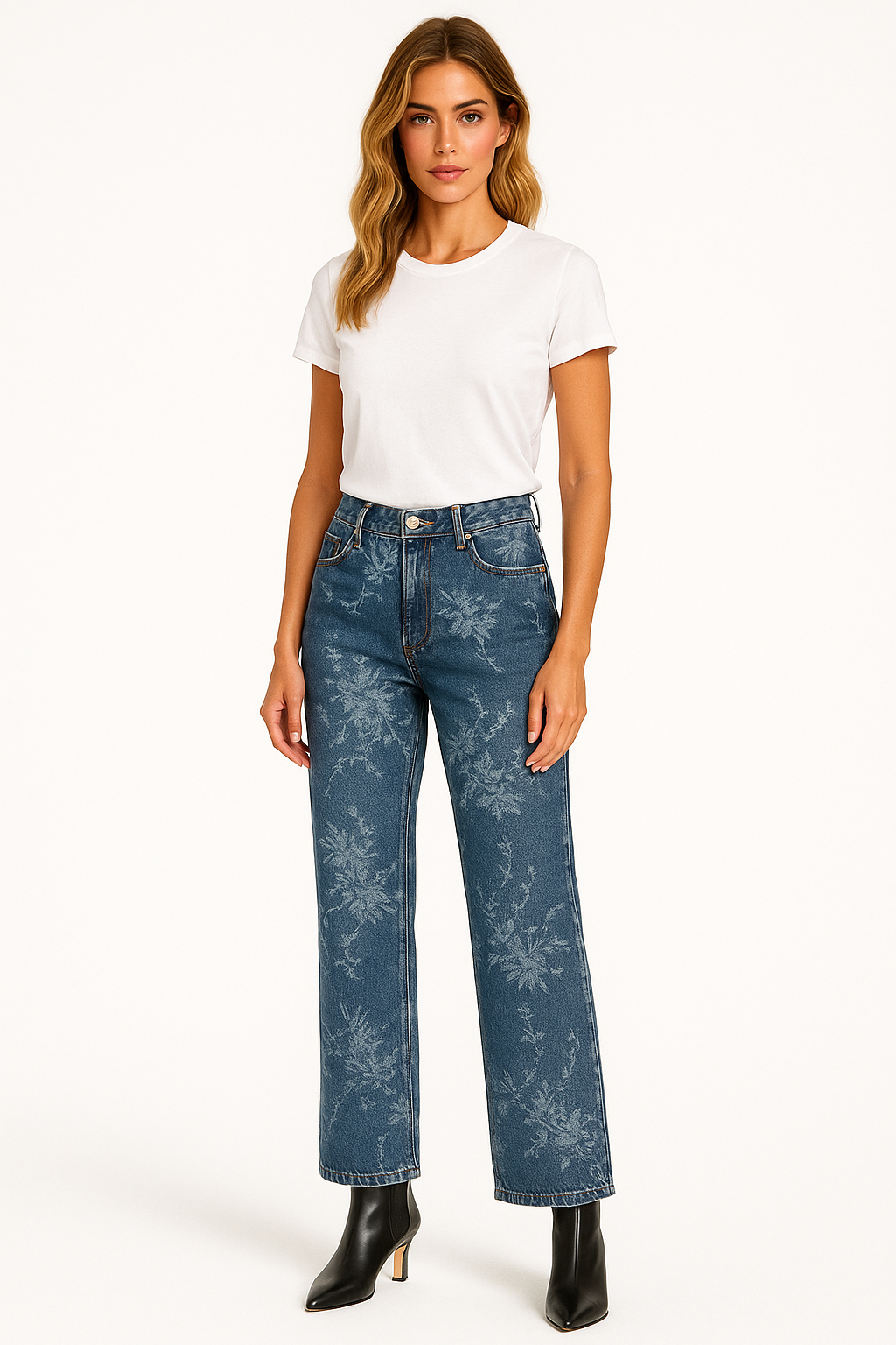 FLORAL PRINT ALL OVER DENIM