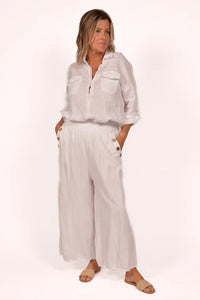 CATHERINE WIDE LEG LINEN PULL ON BUTTON DETAIL PANT