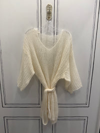 TOSCANA SWEATER ROUND U NECK 3/4 SLEEVE LARGE KNIT HOLES