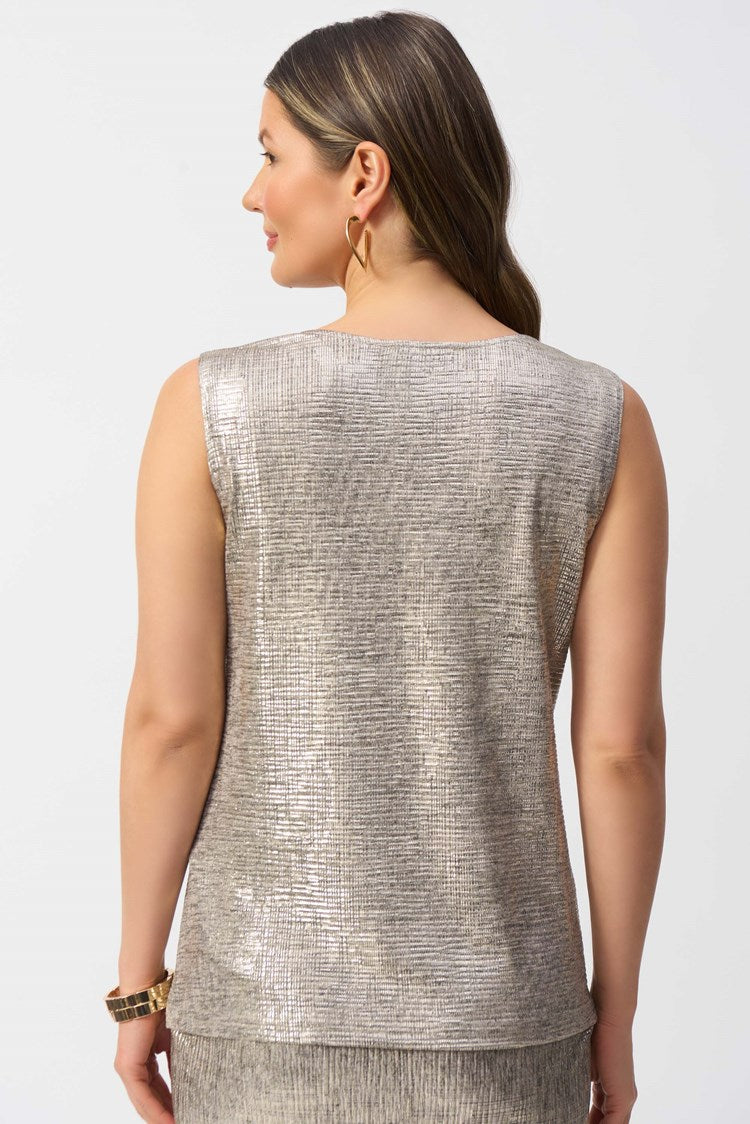 RIBKO TOP FOILED KNIT SLVLSS