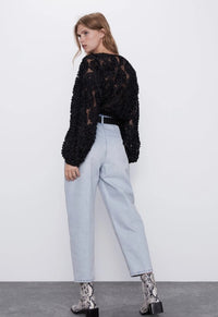 TEXTURED ROSETTE BLOUSE