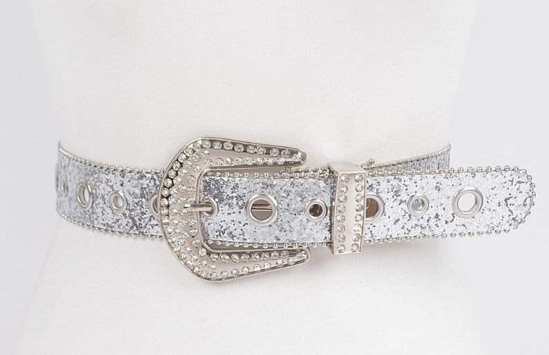 RHINESTONE BUCKLE GLITTER BELT