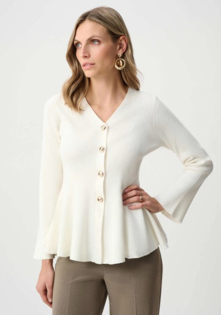 RIBKO CARDI COTTON KNIT FIT FLARE PEPLUM
