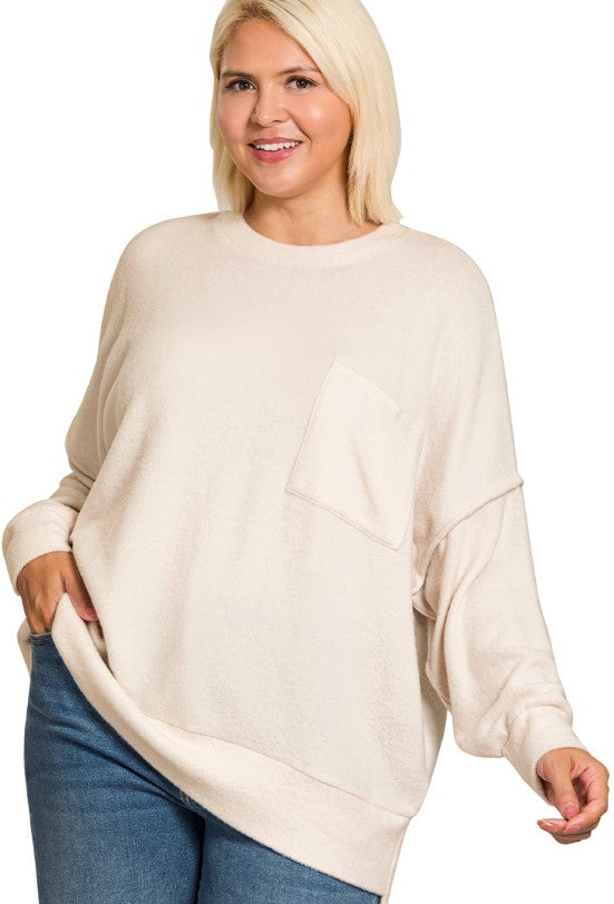 OVERSIZED BRUSHED DROP SHOULDER PULLOVER