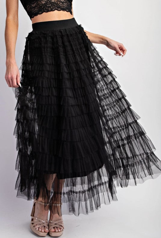 TULLE MESH TIERED SKIRT