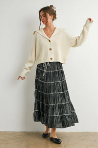 TIERED RUFFLED FLOWY MAXI TIE FRONT SKIRT