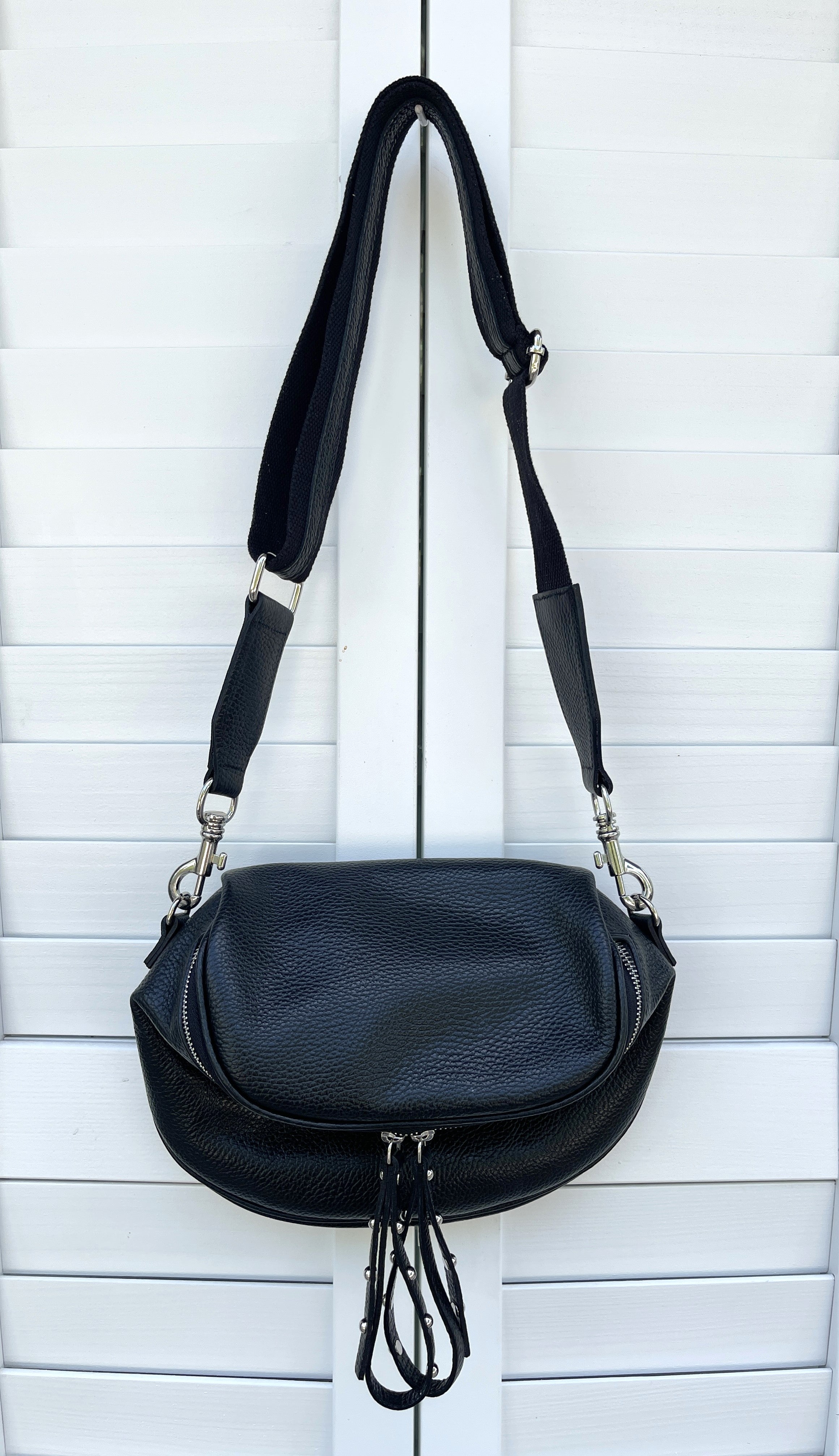 ITALIAN LEATHER CROSSBODY WITH GROMMETS