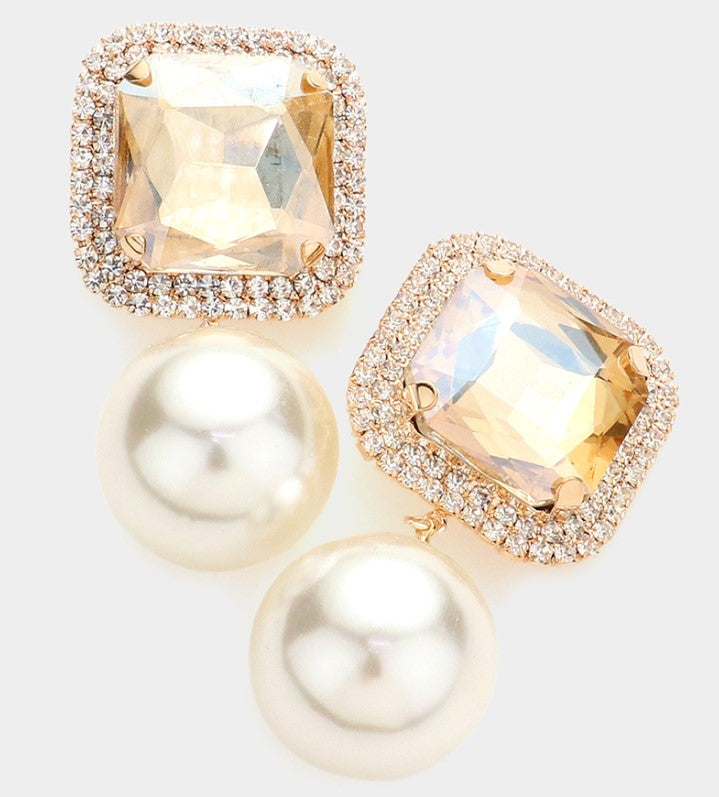 WONA EARR CLIP ON SQUARE STONE PEARL LINK