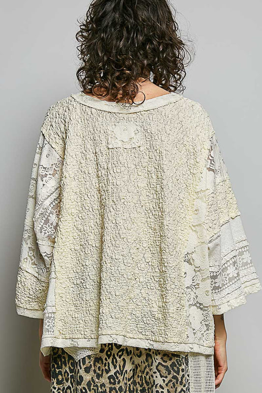V NECK TOP WITH LACE PATCHES