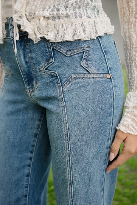JUDY JEANS HI RIS WD LEG STARRY FLAIR