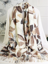 LEAF PRINT CASHMERE FEEL SCARF