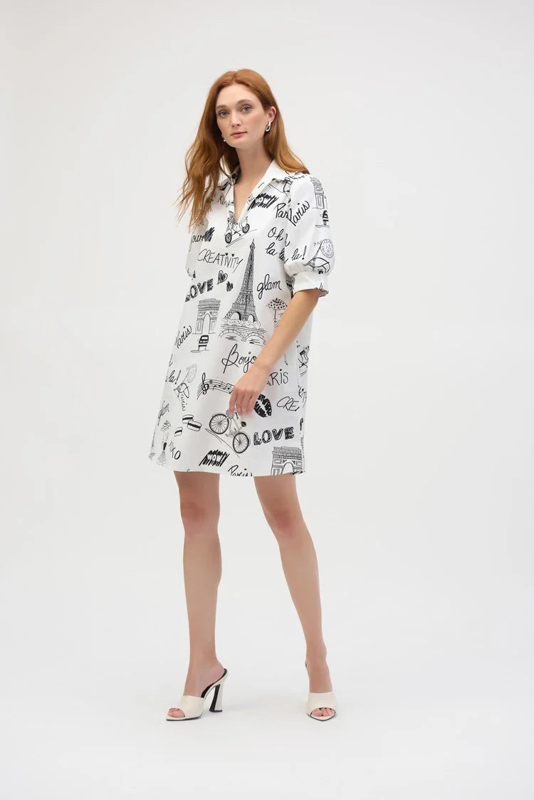 JOSEPH RIBKOFF POPLIN PARIS PRNT ALINE DRESS