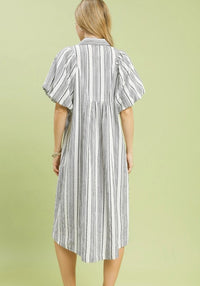 MIDI SMOCKED V NECK DRESS