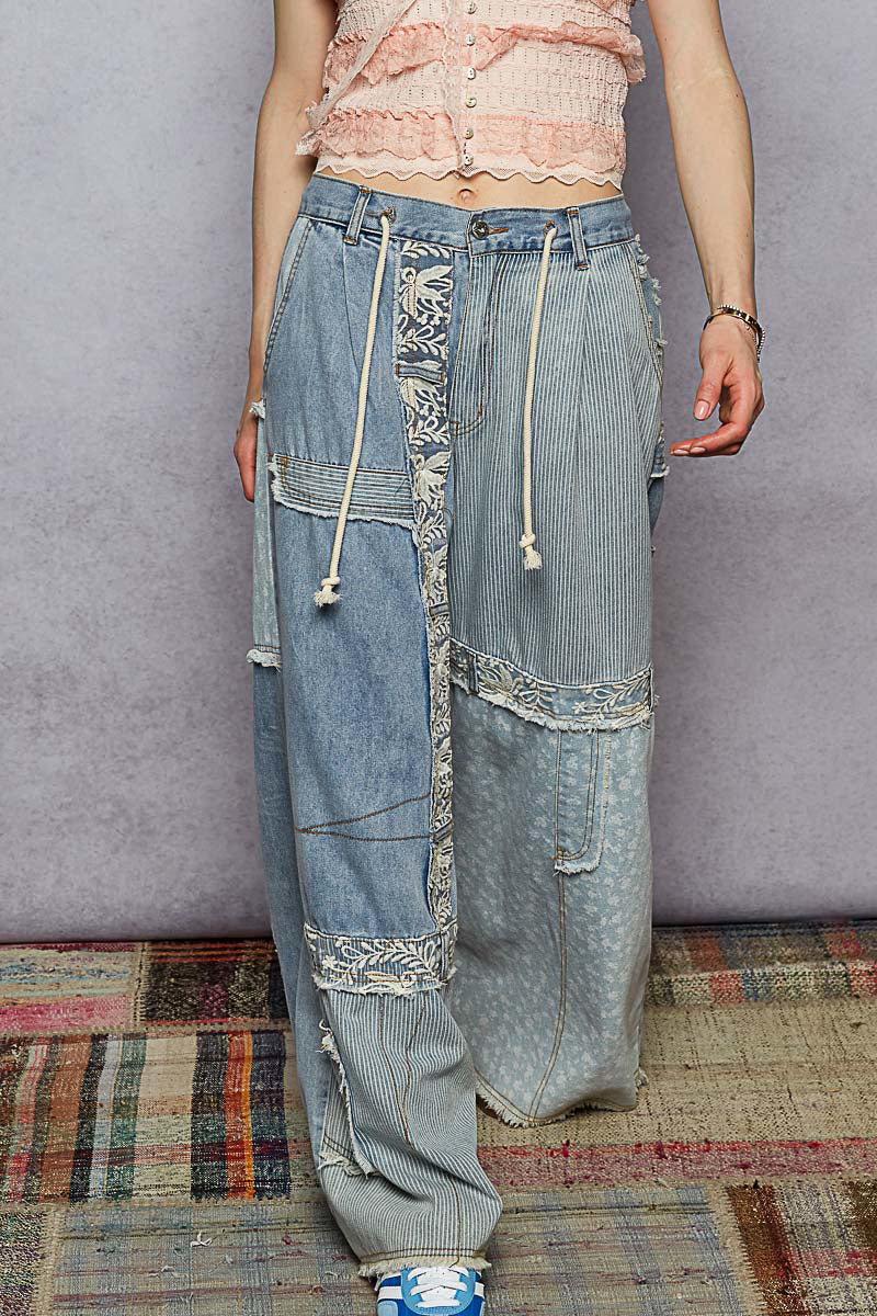 POL PANTS DENIM MIX WIDE