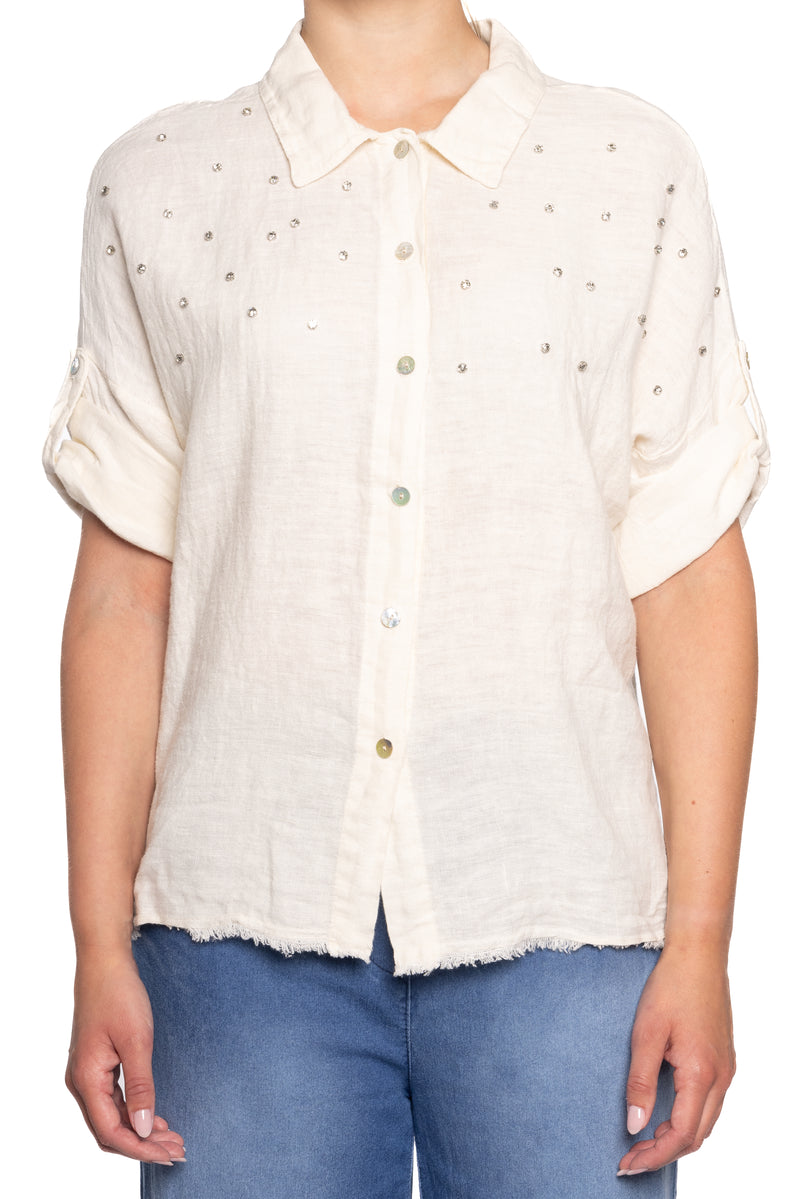 ETERNELLE TOP LINEN WITH RHINESTONE