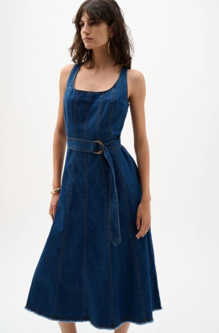 JOSEPH RIBKOFF DENIM FIT AND FLARE DRESS