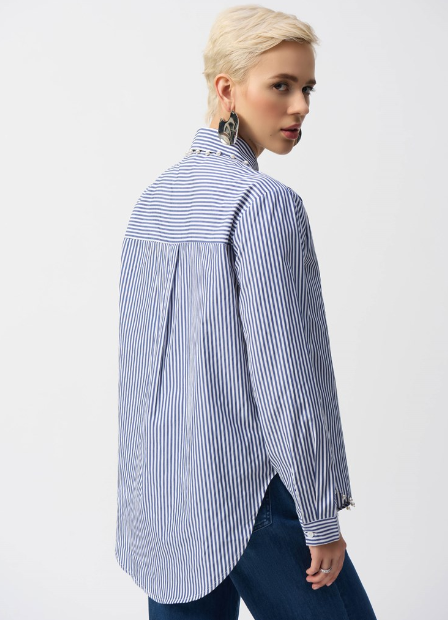 JOSEPH RIBKOFF STRIPE STRETCH COTTON BUTTON UP