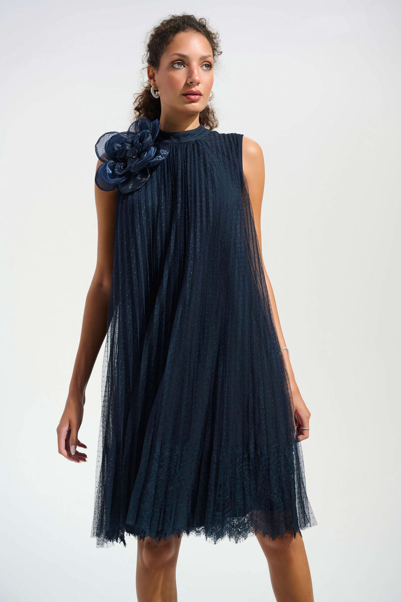RIBKO DRESS PLEATED FLWR