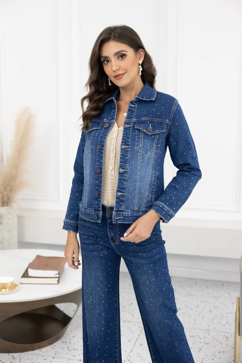 ORANGE DENIM JKT RHINESTONE