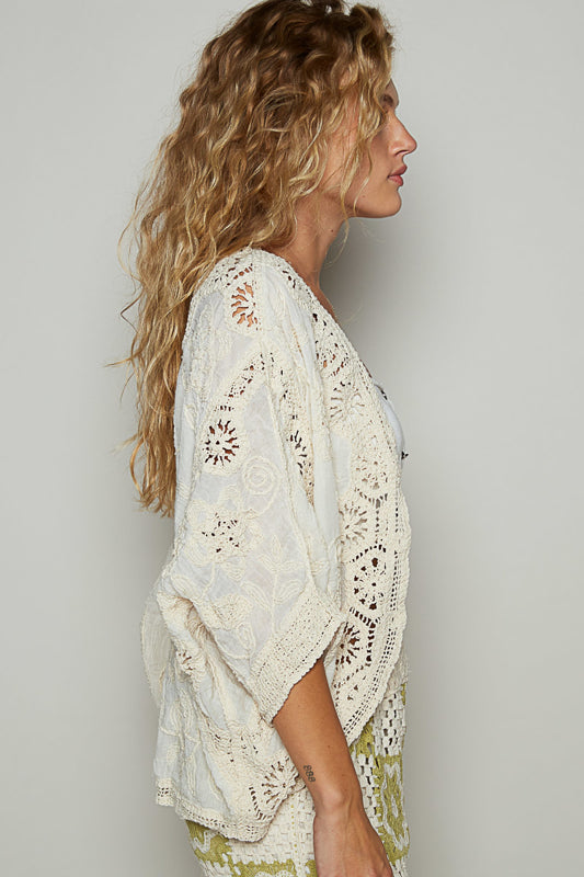 POL CARDIGAN LACE DETAIL CTTN