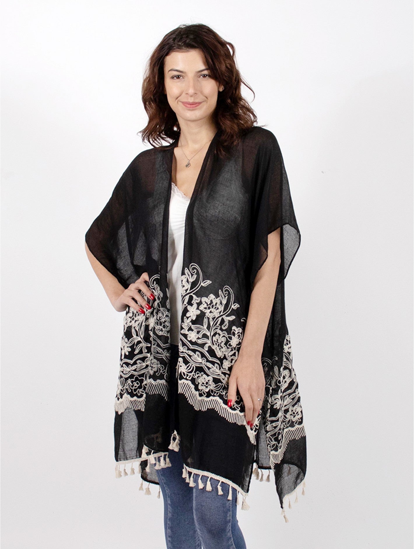 FLORAL EMBROIDERED KIMONO