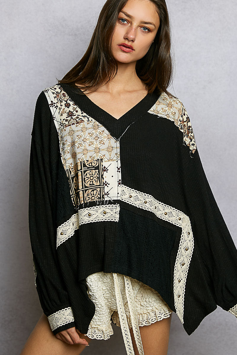 POL TOP V NECK LACE TRIM