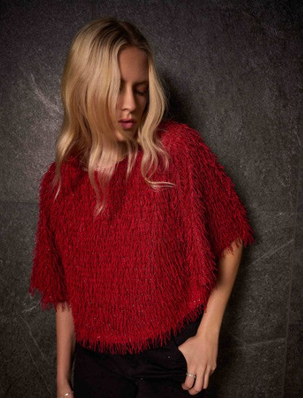 JOSEPH RIBKOFF  FRINGE SHORT SLEEVE TOP