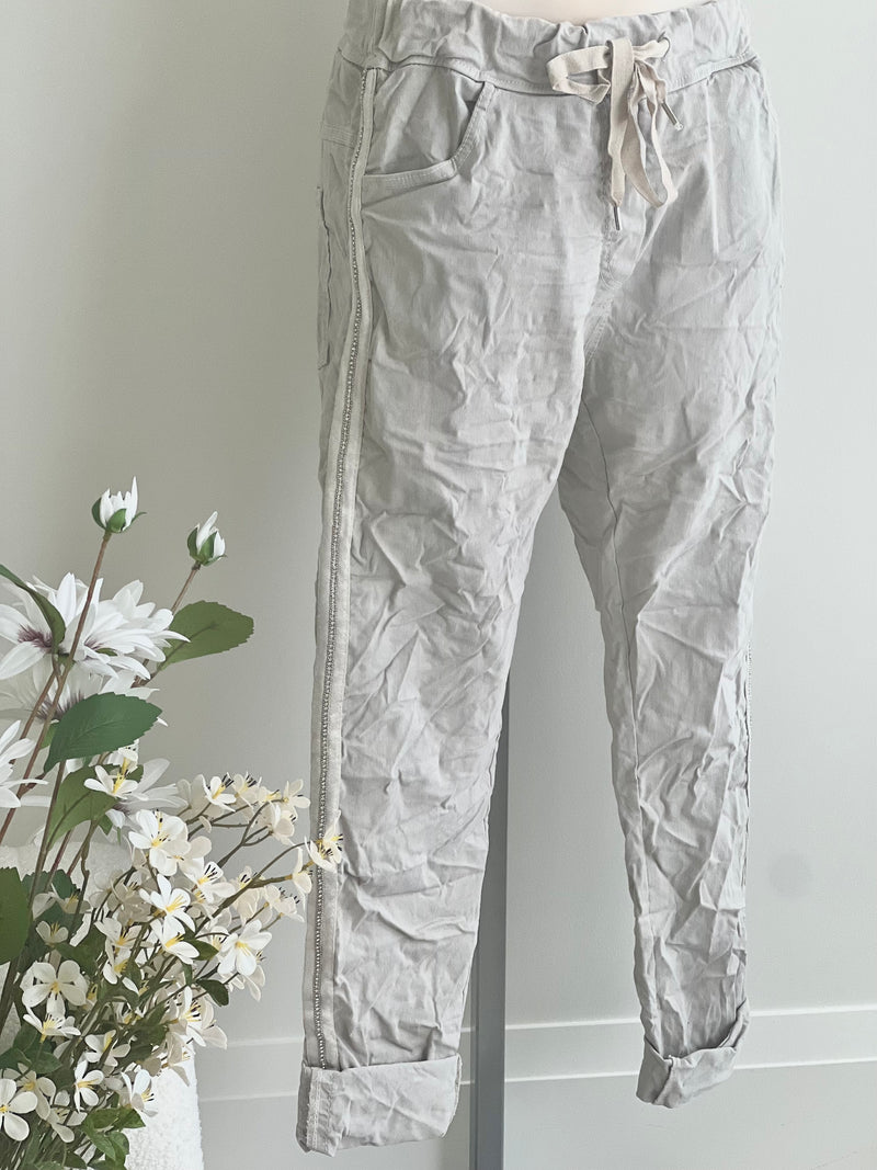 FASHION JOGGER SATIN RHINESTONE STRIPE