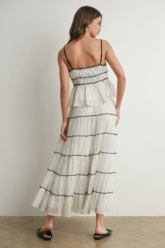 TIERED RUFFLED FLOWY MAXI TIE FRONT SKIRT