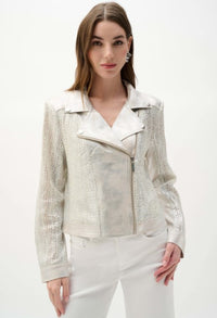 JOSEPH RIBKOFF MOTO KNIT FAUX SUEDE JACKET