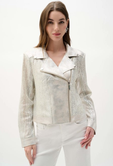 JOSEPH RIBKOFF MOTO KNIT FAUX SUEDE JACKET