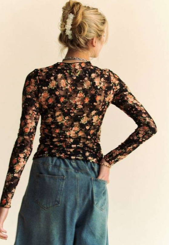 FLORAL PRINT MESH LAYERING LONG SLEEVE