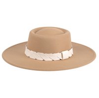 JEN & CO. VEGAN LEATHER BRAIDED TRIM FEDORA