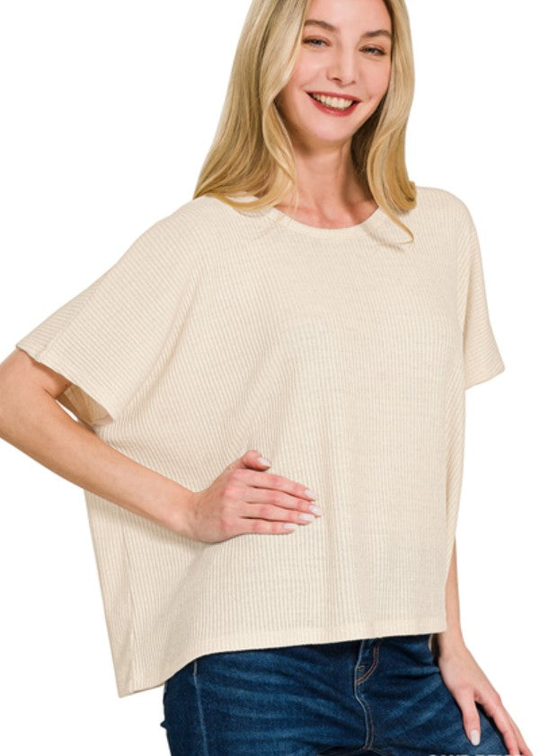 RIBBED ROUND NECK SHORT SLEEVE TOP
