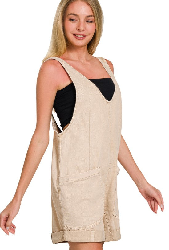 WASHED ROMPER WITH ADJUSTABLE STRAPS & POCKETS