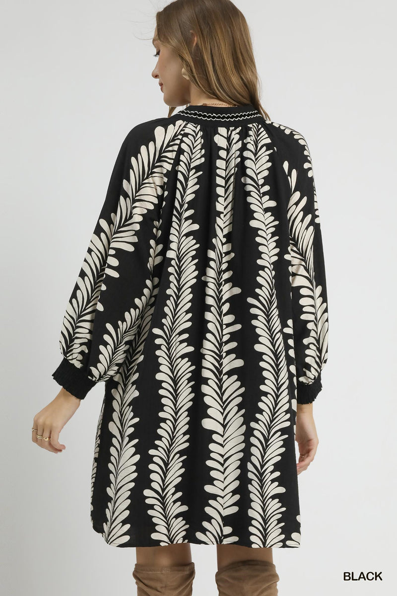 UM DRESS PUFF SLV PRINTED
