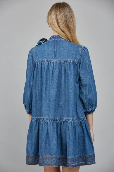 FATE DRESS DENIM HIGH BOWTIE