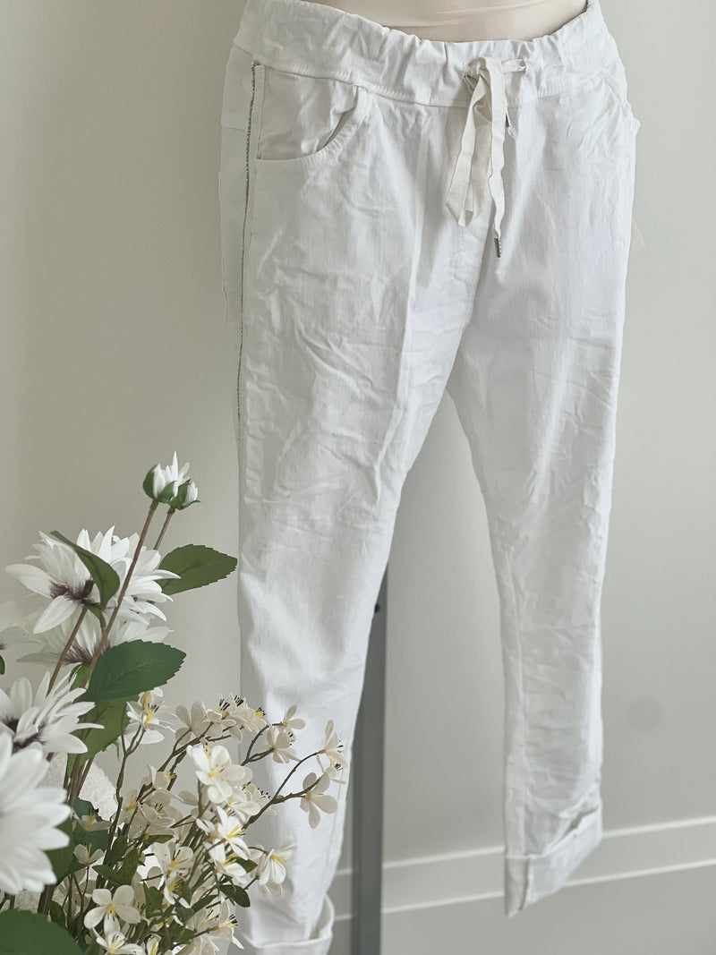 FASHION JOGGER SATIN RHINESTONE STRIPE
