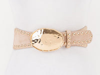 HAMMERED METAL BUCKLE STUDDED FAUX SUEDE BELT