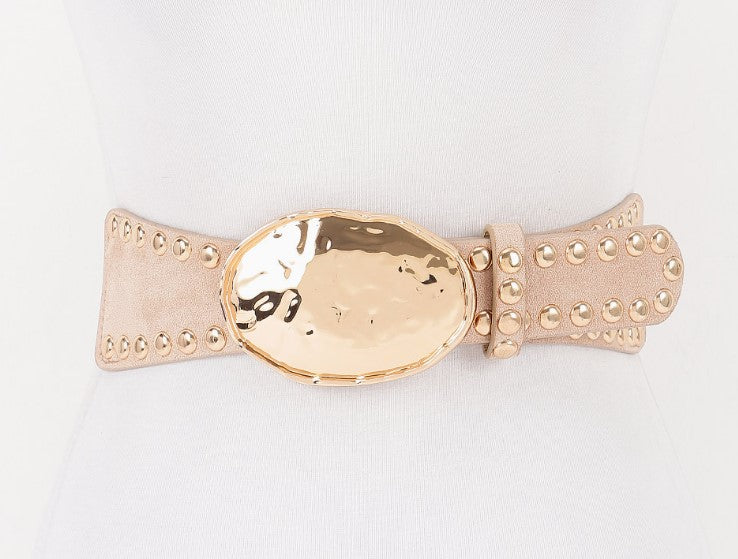 HAMMERED METAL BUCKLE STUDDED FAUX SUEDE BELT