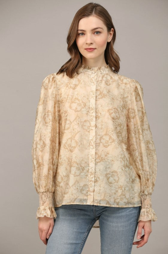 FATE BLOUSE FLRL TNCL RFFL NCK