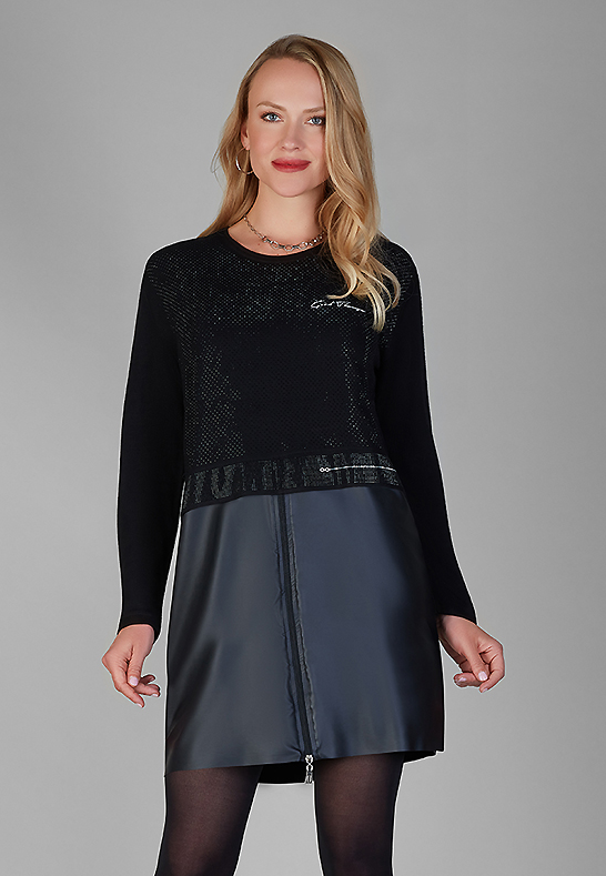 TRICOTTO FAUX LEATHER TUNIC DRESS