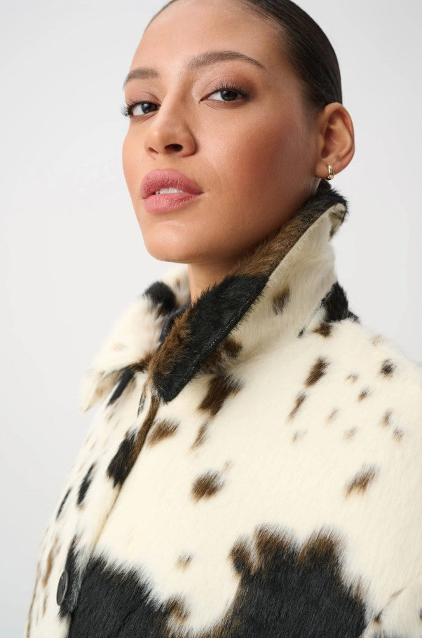 RIBKOFF COAT FAUX FUR COW PRINT