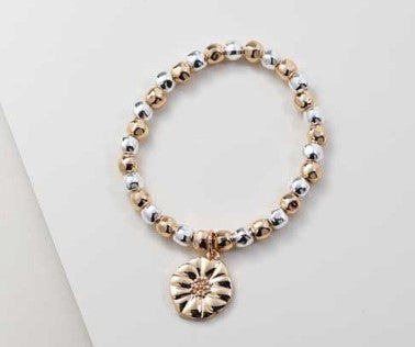 MERX BRACL ROUND BEADS W/DAISY CHARM