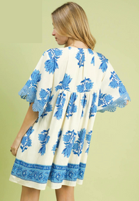 ABSTRACT PRINT V NECK TIERED MINI