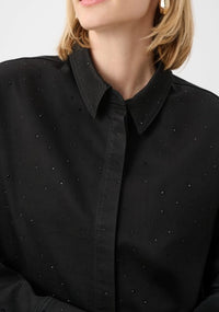 JOSEPH RIBKOFF DENIM CROPPED RHINESTONE DETAIL TOP