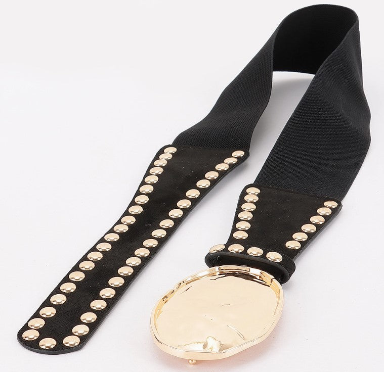 HAMMERED METAL BUCKLE STUDDED FAUX SUEDE BELT