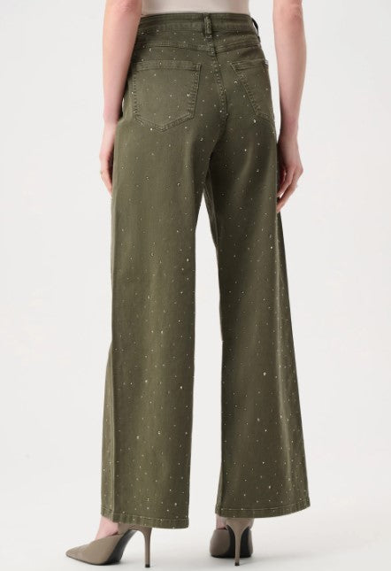 JOSEPH RIBKOFF DENIM WIDE LEG PANTS WITH RHINESTONES
