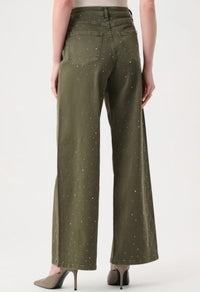JOSEPH RIBKOFF DENIM WIDE LEG PANTS WITH RHINESTONES