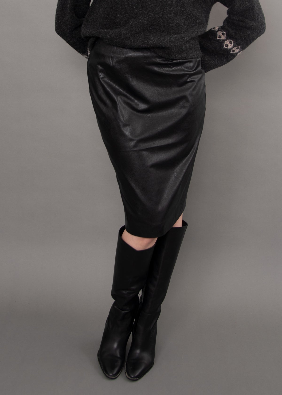 RD SKIRT FAUX LEATHER MIDI